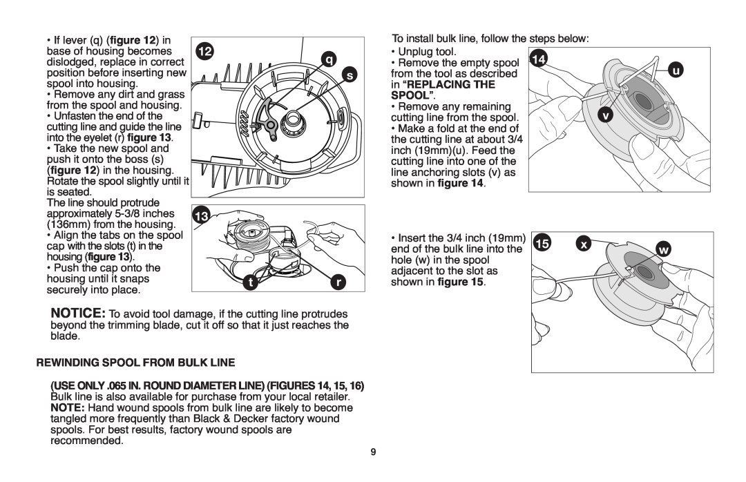 Black & Decker GH610 instruction manual in “REPLACING THE, Spool”, Rewinding Spool From Bulk Line 