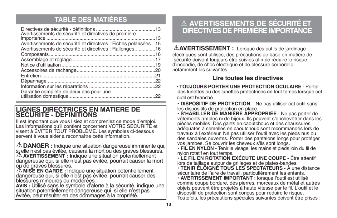 Black & Decker GH710 instruction manual Les informations quʼil contient concernent Votre Sécurité et 