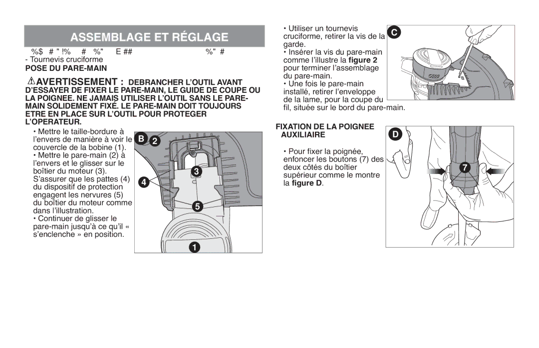 Black & Decker GH710 Assemblage ET Réglage, Pose DU PARE-MAIN, Main Solidement FIXÉ. LE PARE-MAIN Doit Toujours 