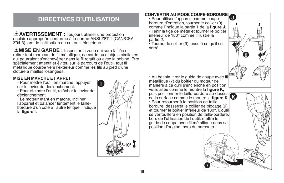 Black & Decker GH710 instruction manual Mise EN Marche ET Arret, La figure, Convertir AU Mode COUPE-BORDURE 