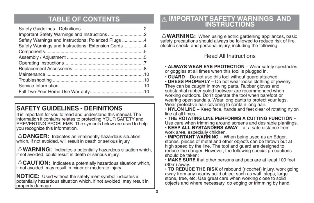 Black & Decker GH710 instruction manual Table of Contents, Important Safety Warnings Instructions 