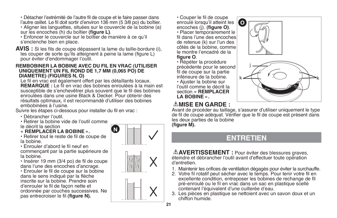 Black & Decker GH710 « Remplacer LA Bobine ». N, Section « Remplacer, Les deux parties de la bobine, Chiffon humide 