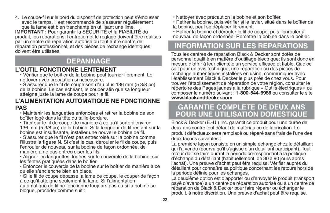 Black & Decker GH710 instruction manual Garantie Complete DE Deux ANS, Pour UNE Utilisation Domestique 