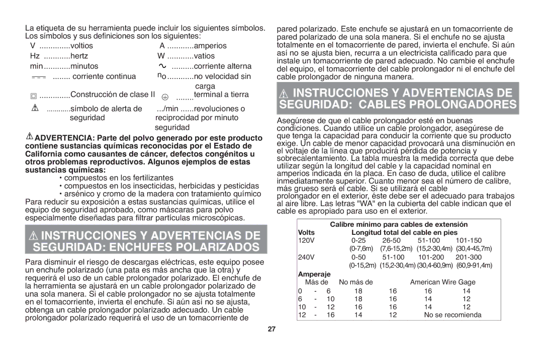 Black & Decker GH710 Instrucciones Y Advertencias DE, Seguridad Cables Prolongadores, Seguridad Enchufes Polarizados 