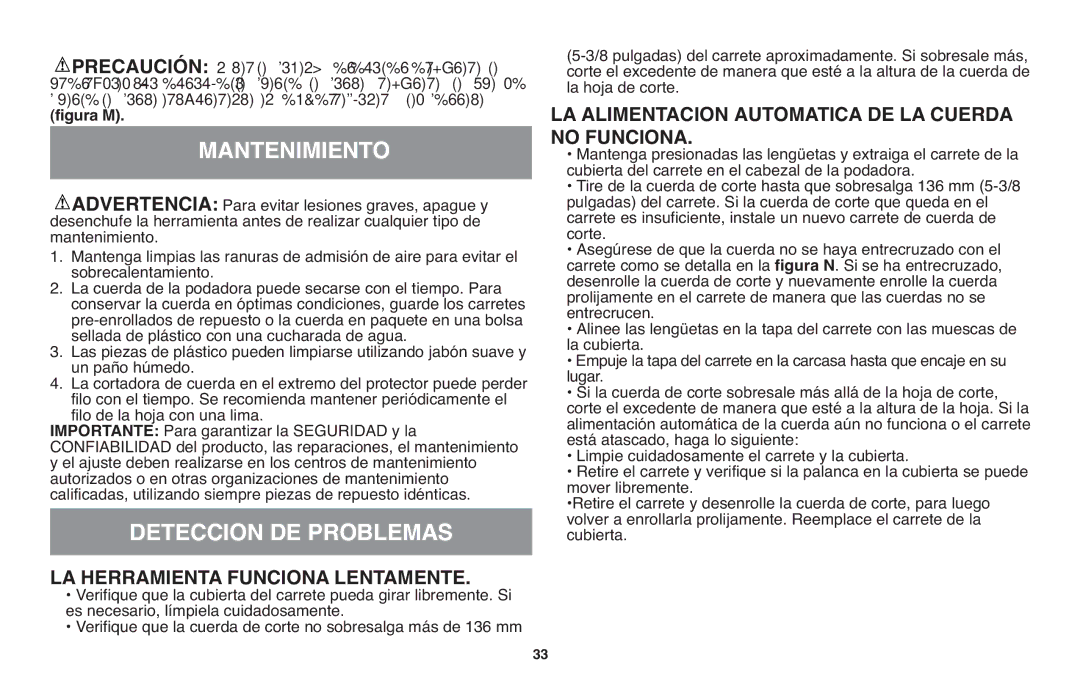 Black & Decker GH710 instruction manual Mantenimiento, Deteccion DE Problemas LA Herramienta Funciona Lentamente 