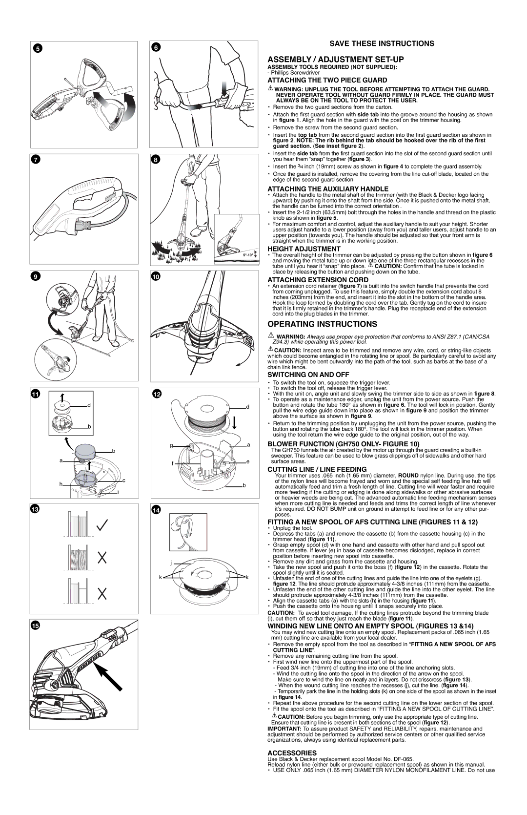 Black & Decker GH750, 90524916 instruction manual Assembly / Adjustment SET-UP, Operating Instructions 