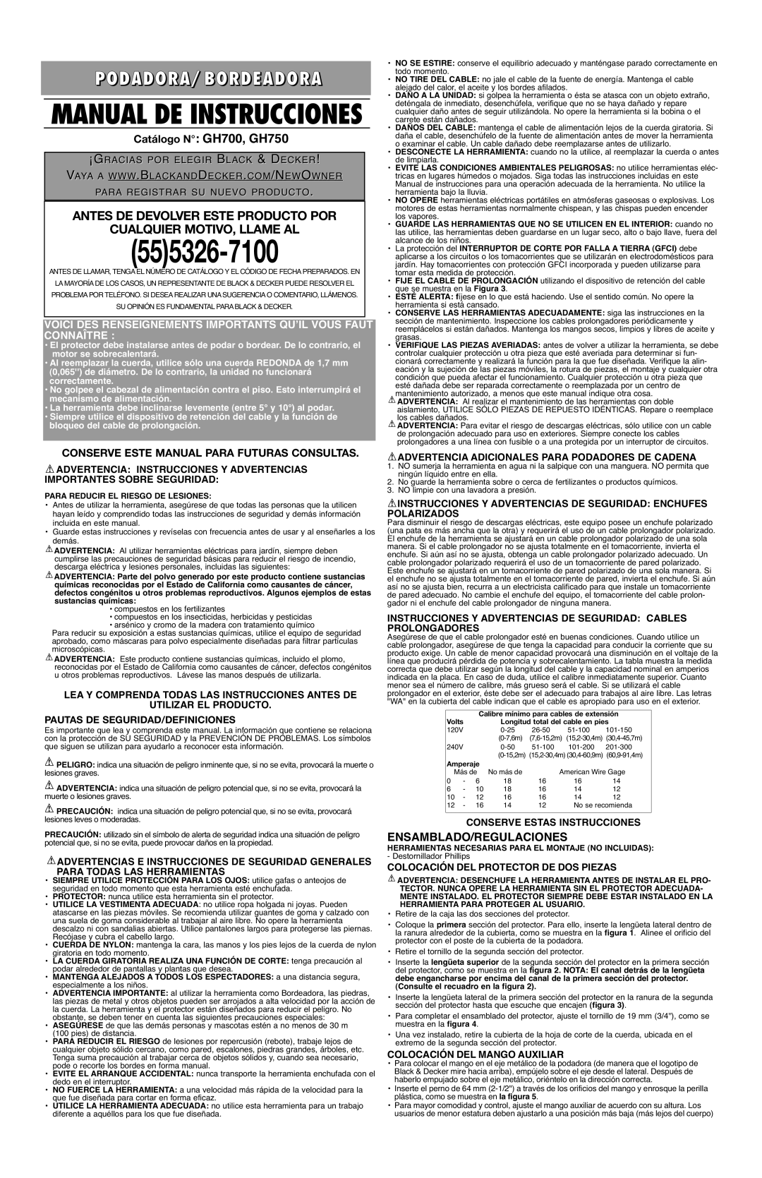 Black & Decker 90524916, GH750 instruction manual Ensamblado/Regulaciones, Conserve Este Manual Para Futuras Consultas 