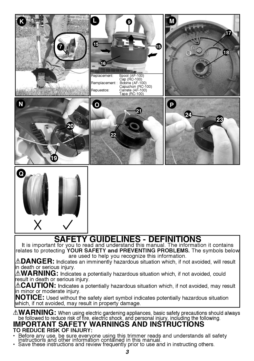 Black & Decker GH900 instruction manual Safety Guidelines Definitions, Important Safety Warnings and Instructions 