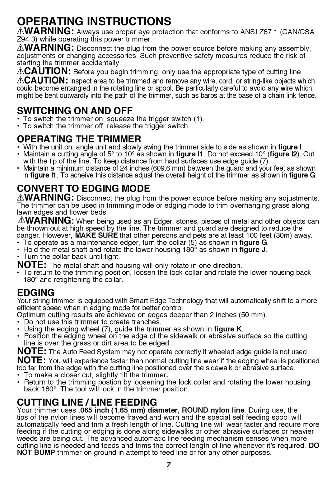 Black & Decker GH900 instruction manual Operating Instructions, Operating the Trimmer 