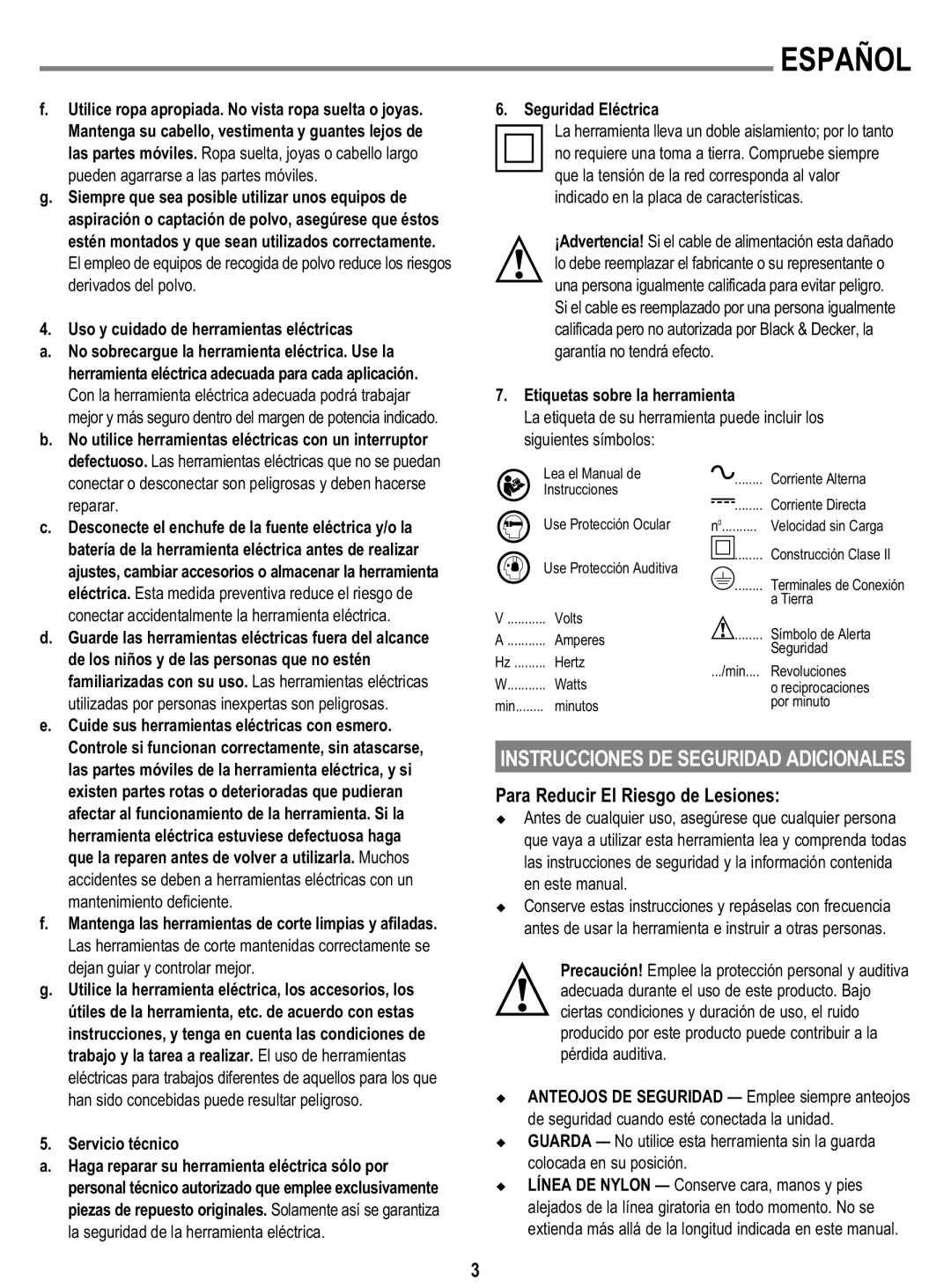 Black & Decker GL300 instruction manual Para Reducir El Riesgo de Lesiones, Línea DE Nylon 