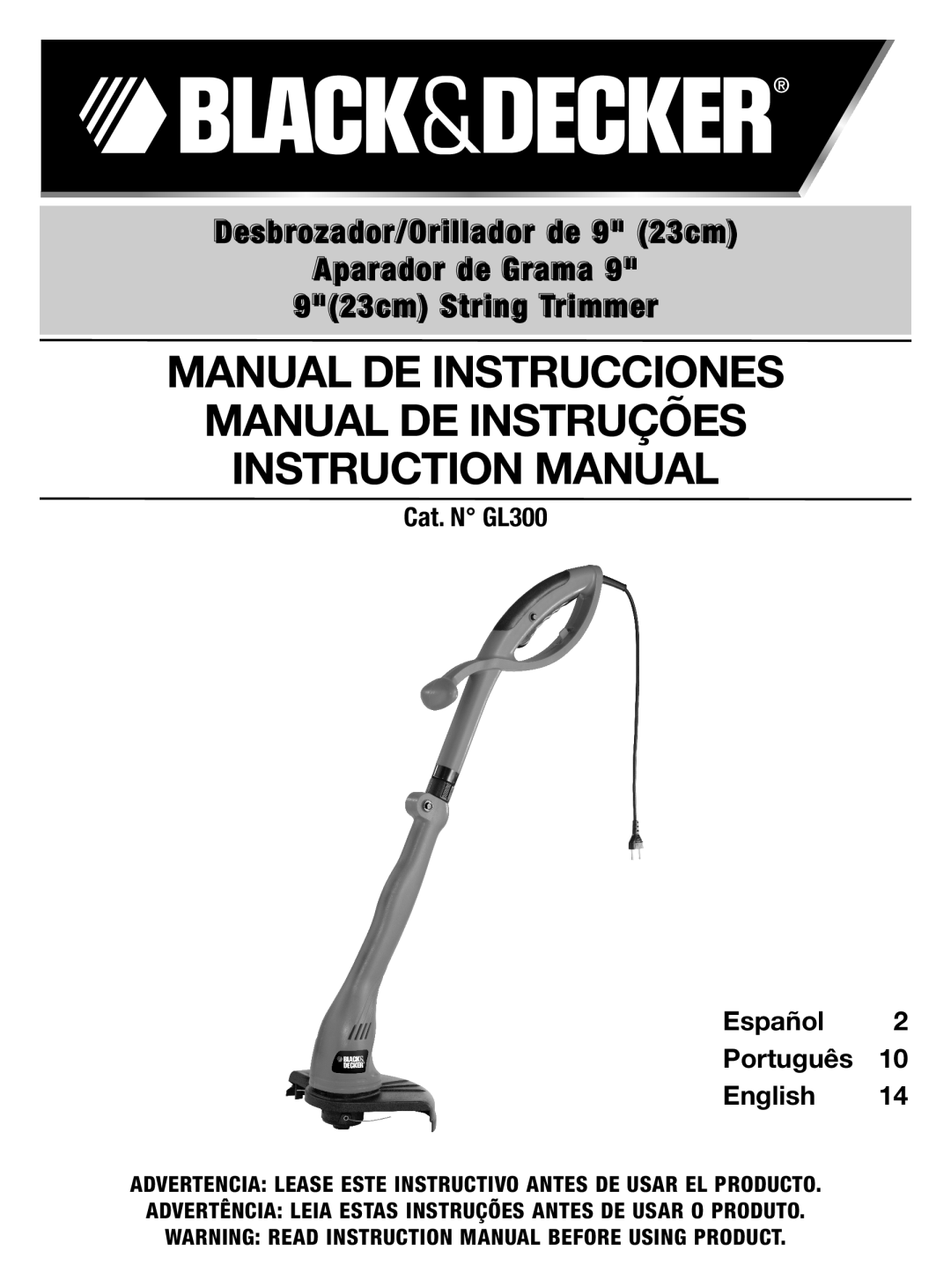Black & Decker GL300 instruction manual Manual De Instrucciones Manual De Instruções, Instruction Manual 