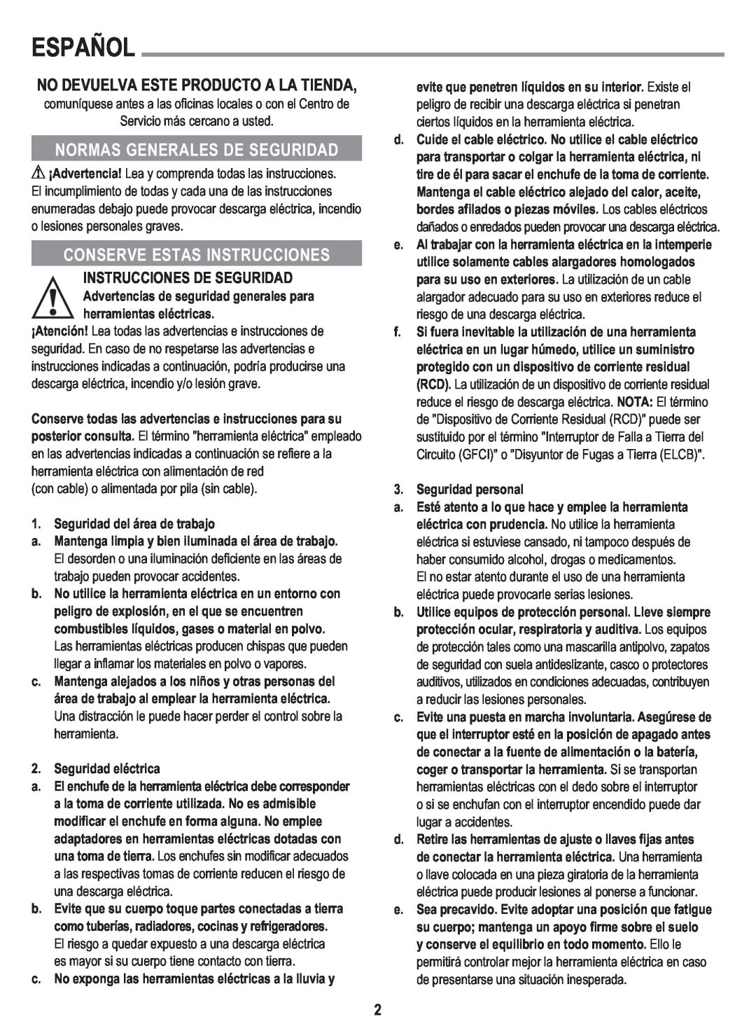 Black & Decker GL300 instruction manual Español, No Devuelva, Este Producto A La Tienda, Normas Gene Rales De Segu Ridad 