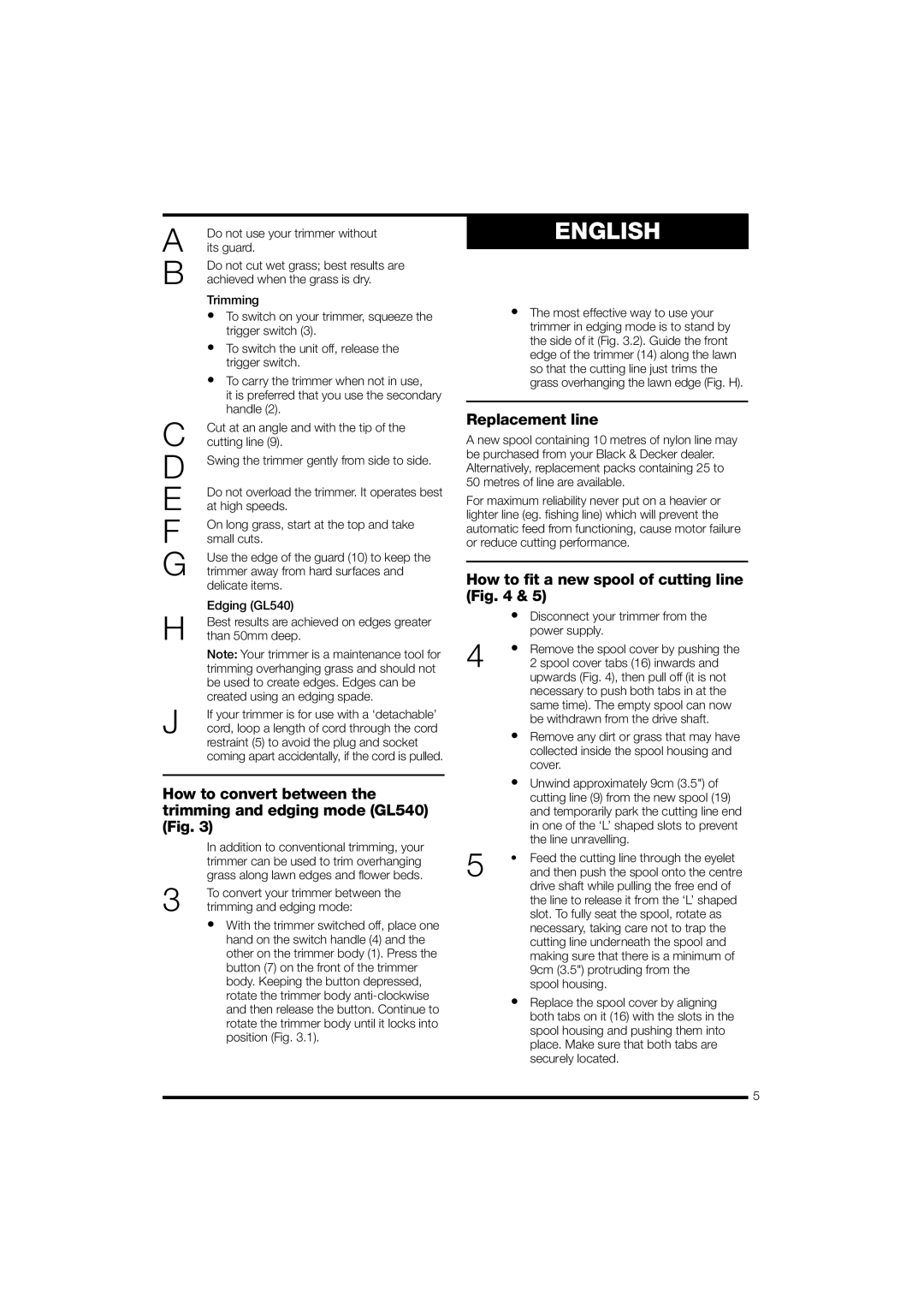 Black & Decker GL530 instruction manual Replacement line, How to fit a new spool of cutting line 