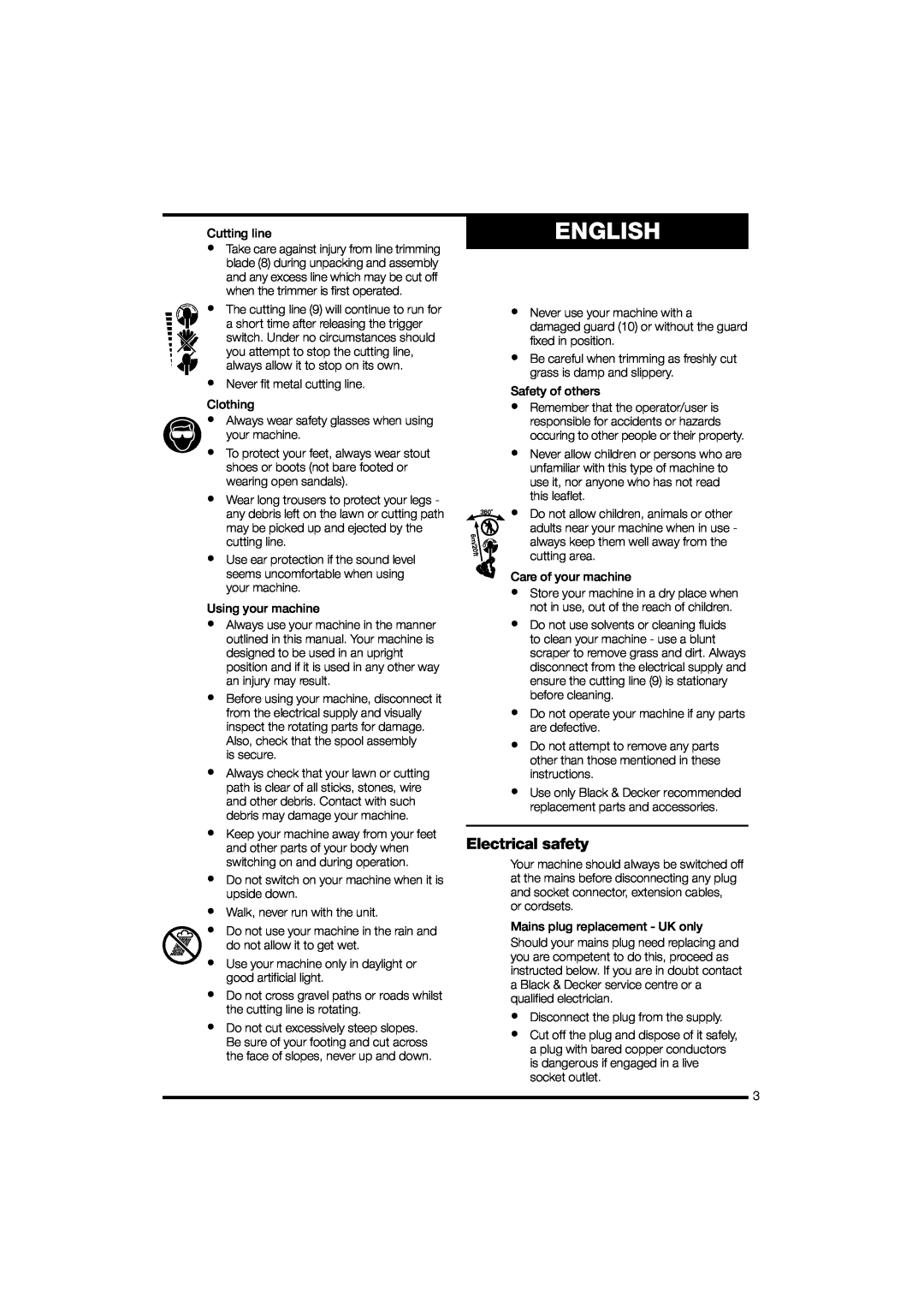 Black & Decker GL530 instruction manual English, Electrical safety 