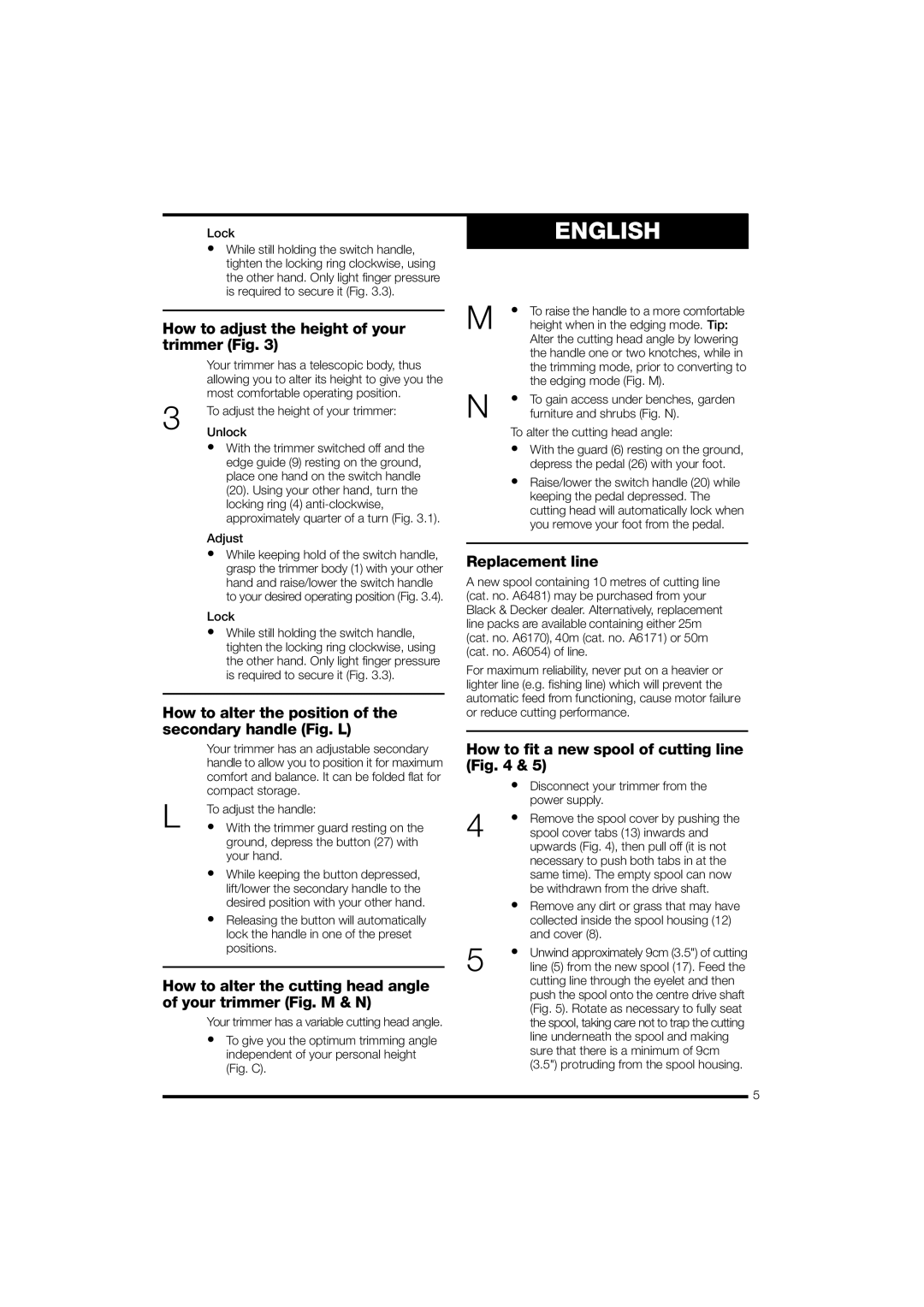 Black & Decker GL570 instruction manual How to adjust the height of your trimmer Fig, Replacement line 