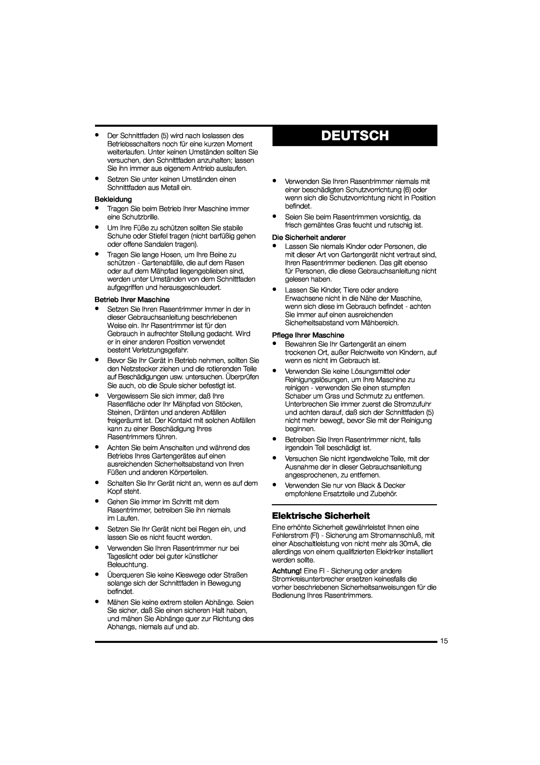 Black & Decker GL570 instruction manual Deutsch, Elektrische Sicherheit 