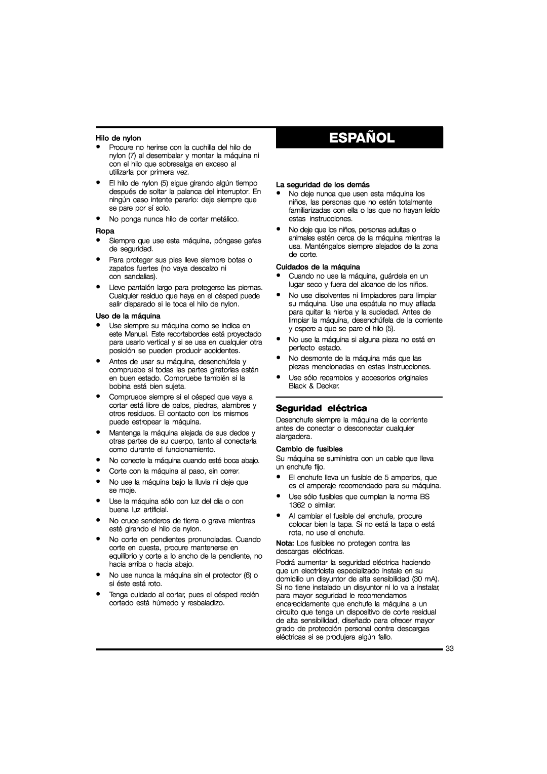 Black & Decker GL570 instruction manual Español, Seguridad eléctrica 