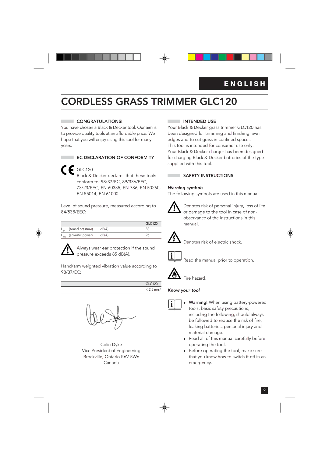 Black & Decker GLC120 Congratulations, EC Declaration of Conformity, Intended USE, Safety Instructions, Know your tool 