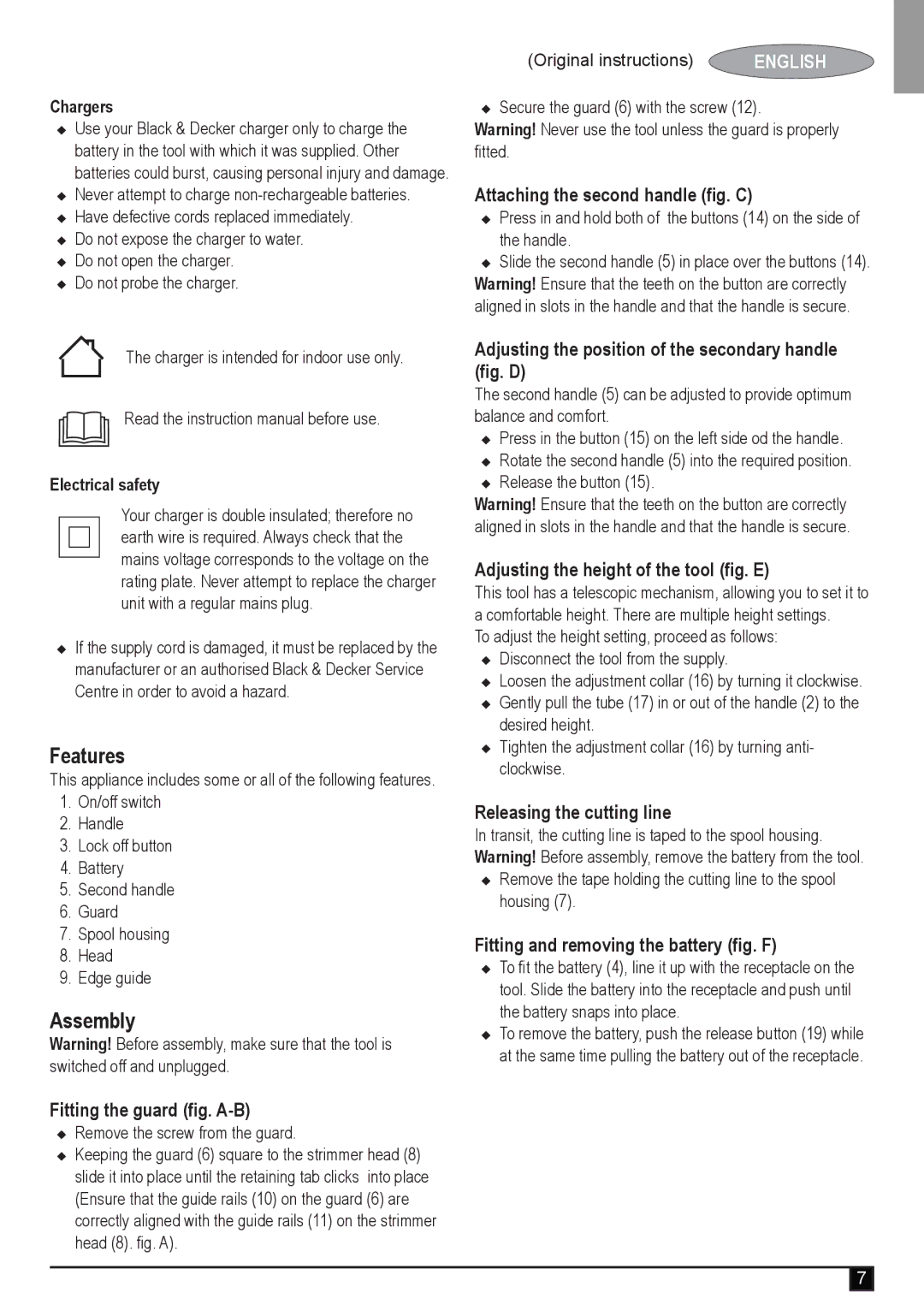 Black & Decker GLC1825L, GLC1423L manual Features, Assembly 