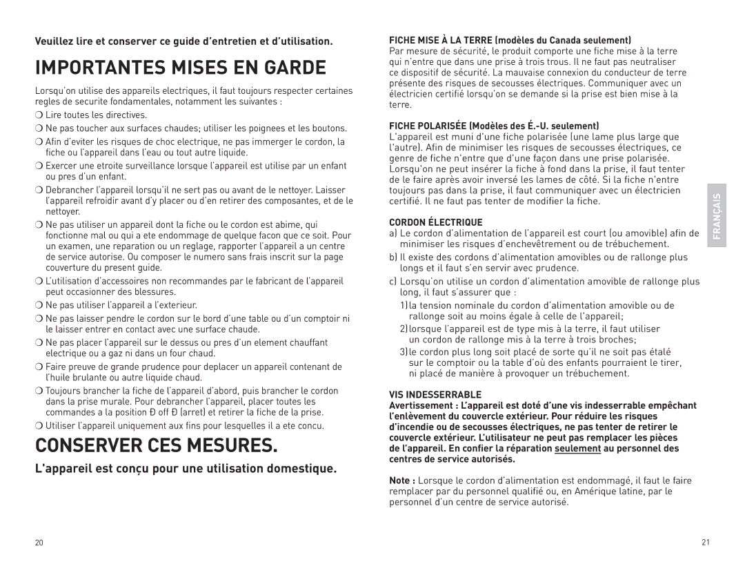 Black & Decker GR100 Importantes Mises EN Garde, Conserver CES Mesures, Lire toutes les directives, Cordon Électrique 