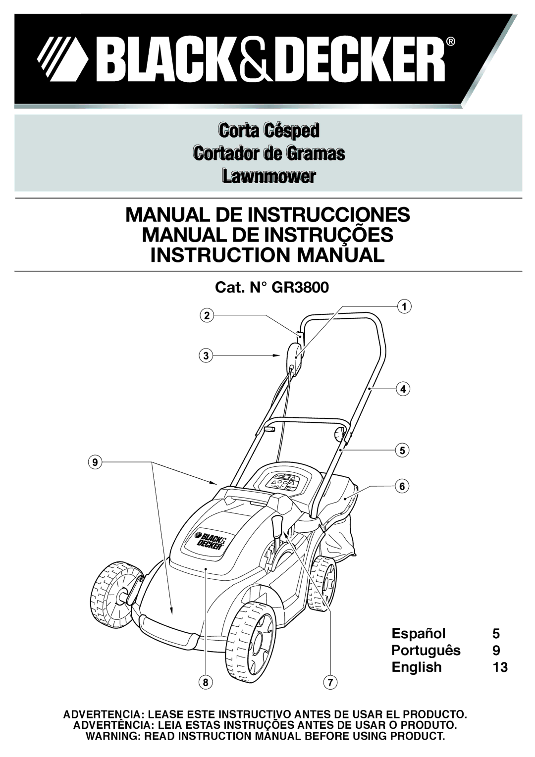 Black & Decker 661817-00, GR3800 instruction manual Manual DE Instrucciones Manual DE Instruções 