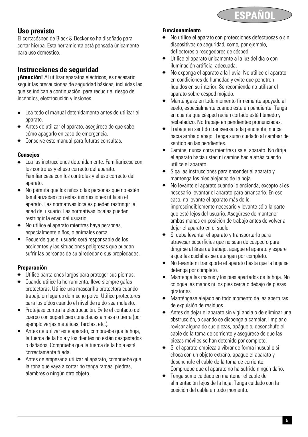 Black & Decker 661817-00, GR3800 Uso previsto, Instrucciones de seguridad, Consejos, Preparación, Funcionamiento 