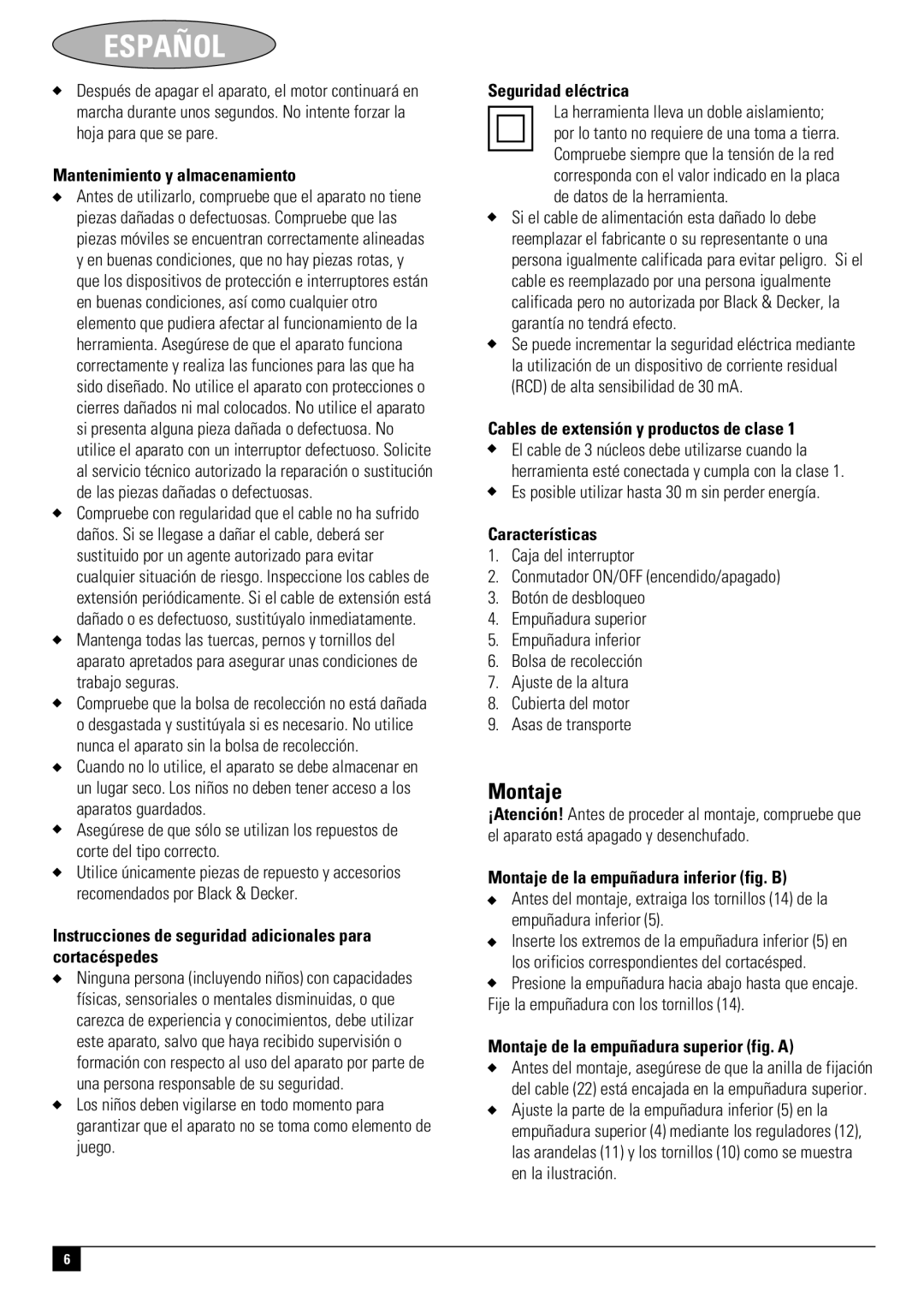 Black & Decker GR3800, 661817-00 instruction manual Montaje 