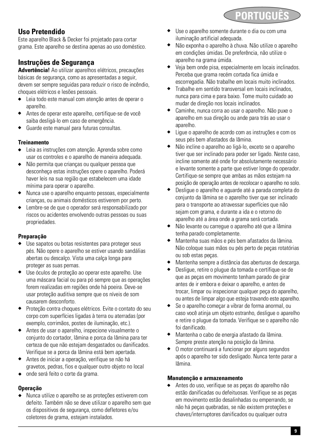 Black & Decker 661817-00, GR3800 instruction manual Uso Pretendido, Instruções de Segurança 