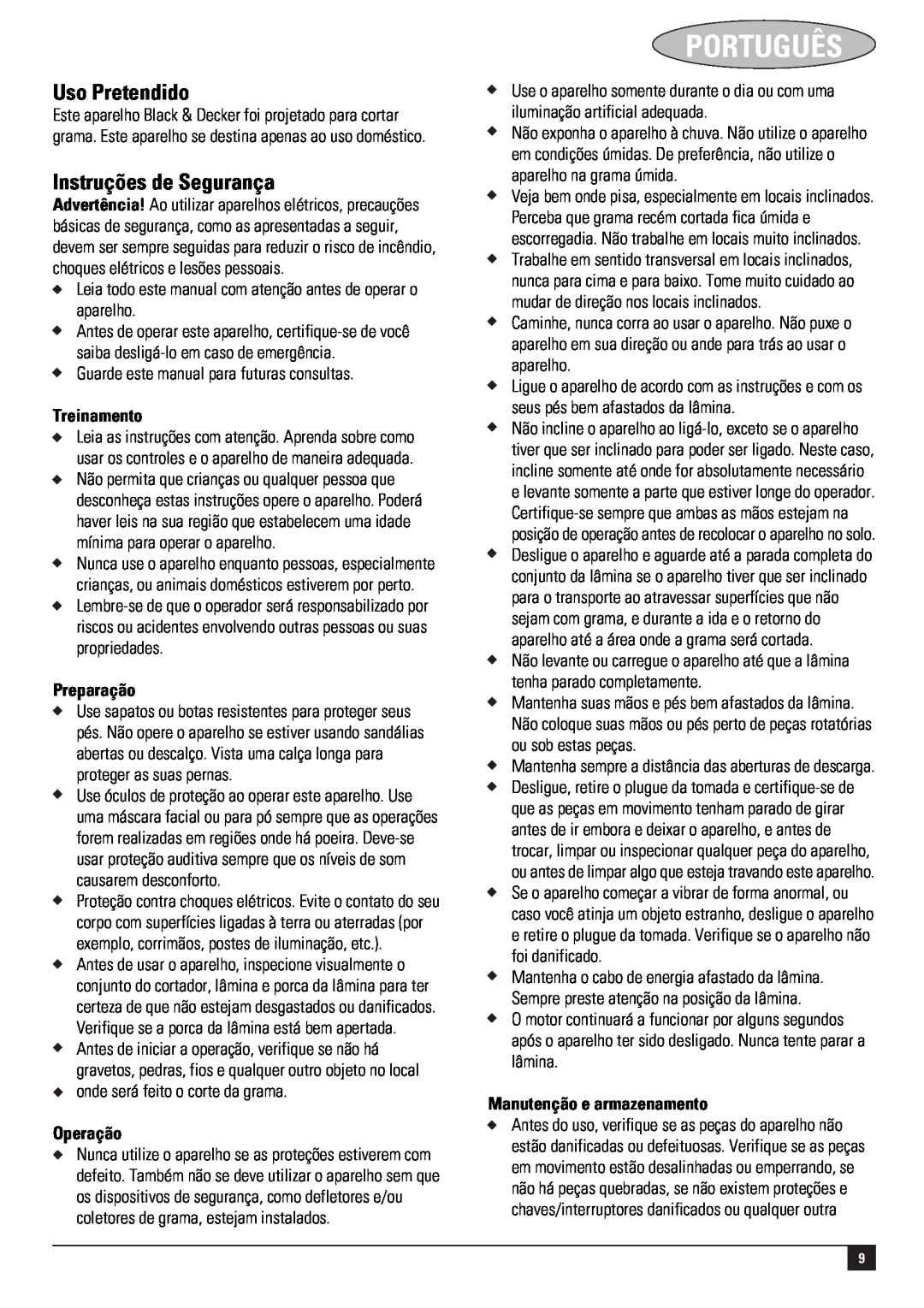 Black & Decker 661817-00, GR3800 Português, Uso Pretendido, Instruções de Segurança, Treinamento, Preparação, Operação 