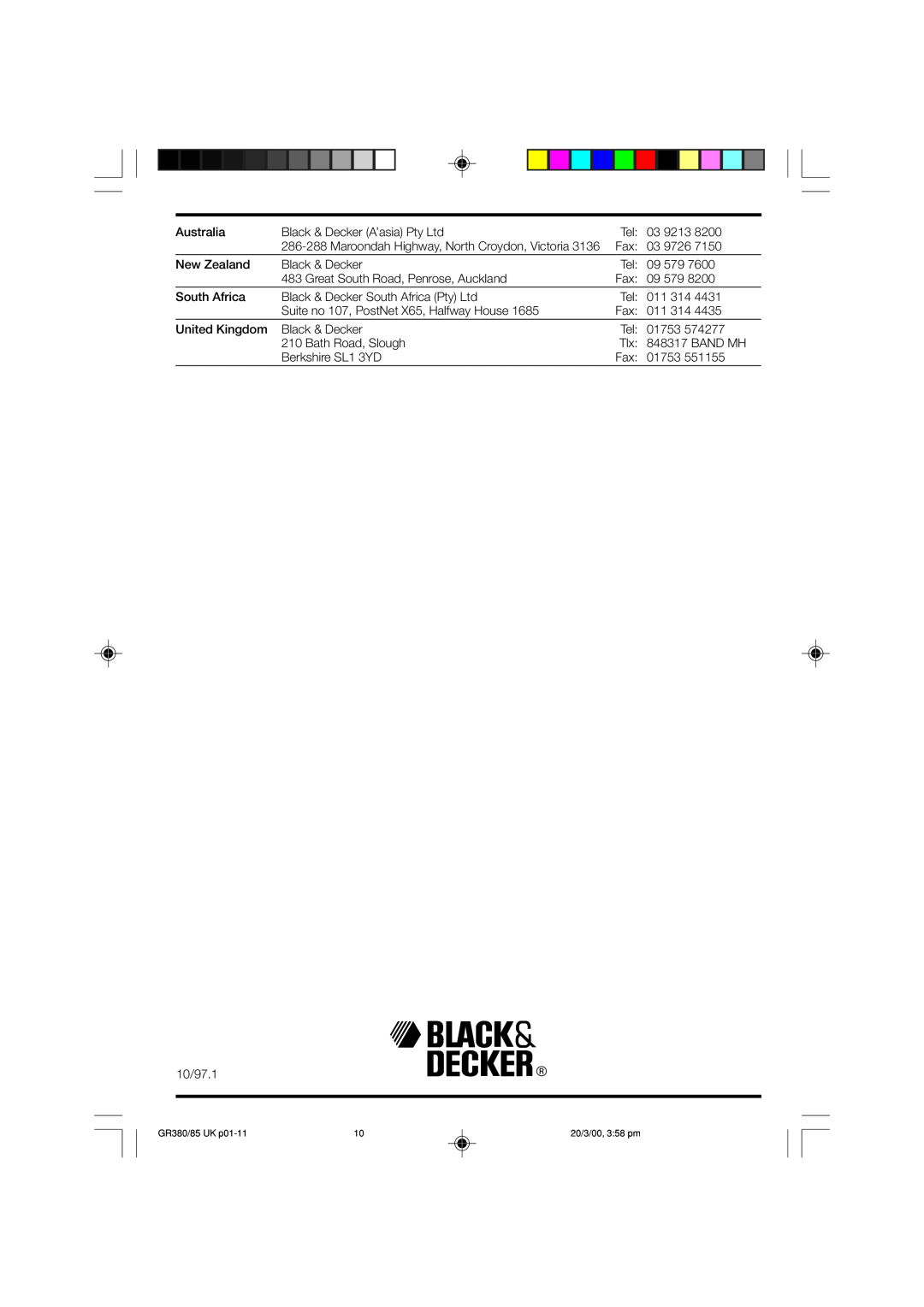 Black & Decker GR385, GR380/85 manual Australia 