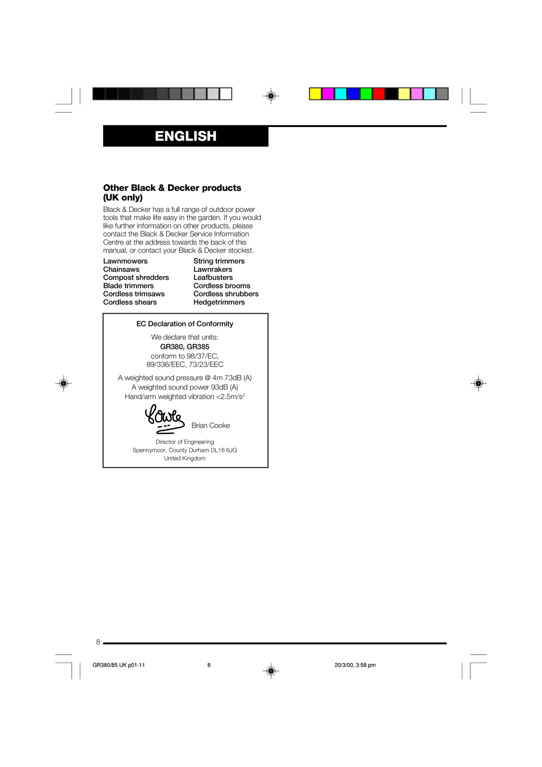 Black & Decker GR385, GR380/85 manual Other Black & Decker products UK only, English 