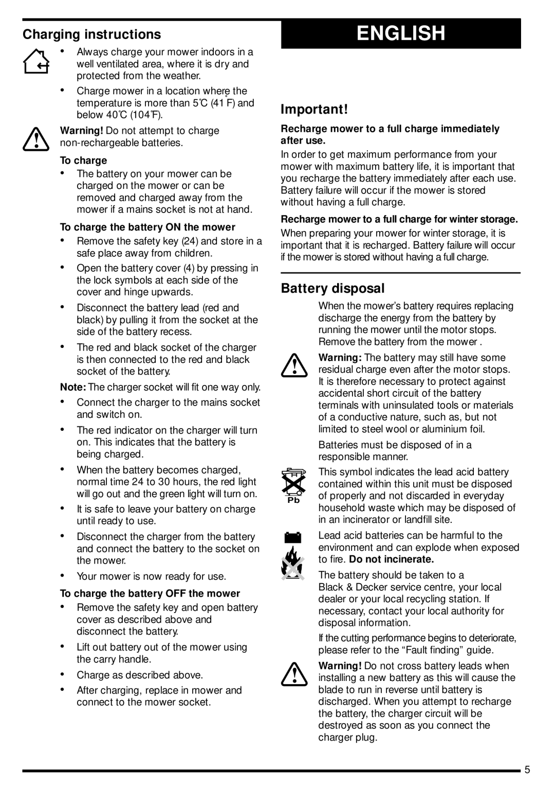 Black & Decker GRC730 manual Charging instructions, Battery disposal, Batteries must be disposed of in a responsible manner 