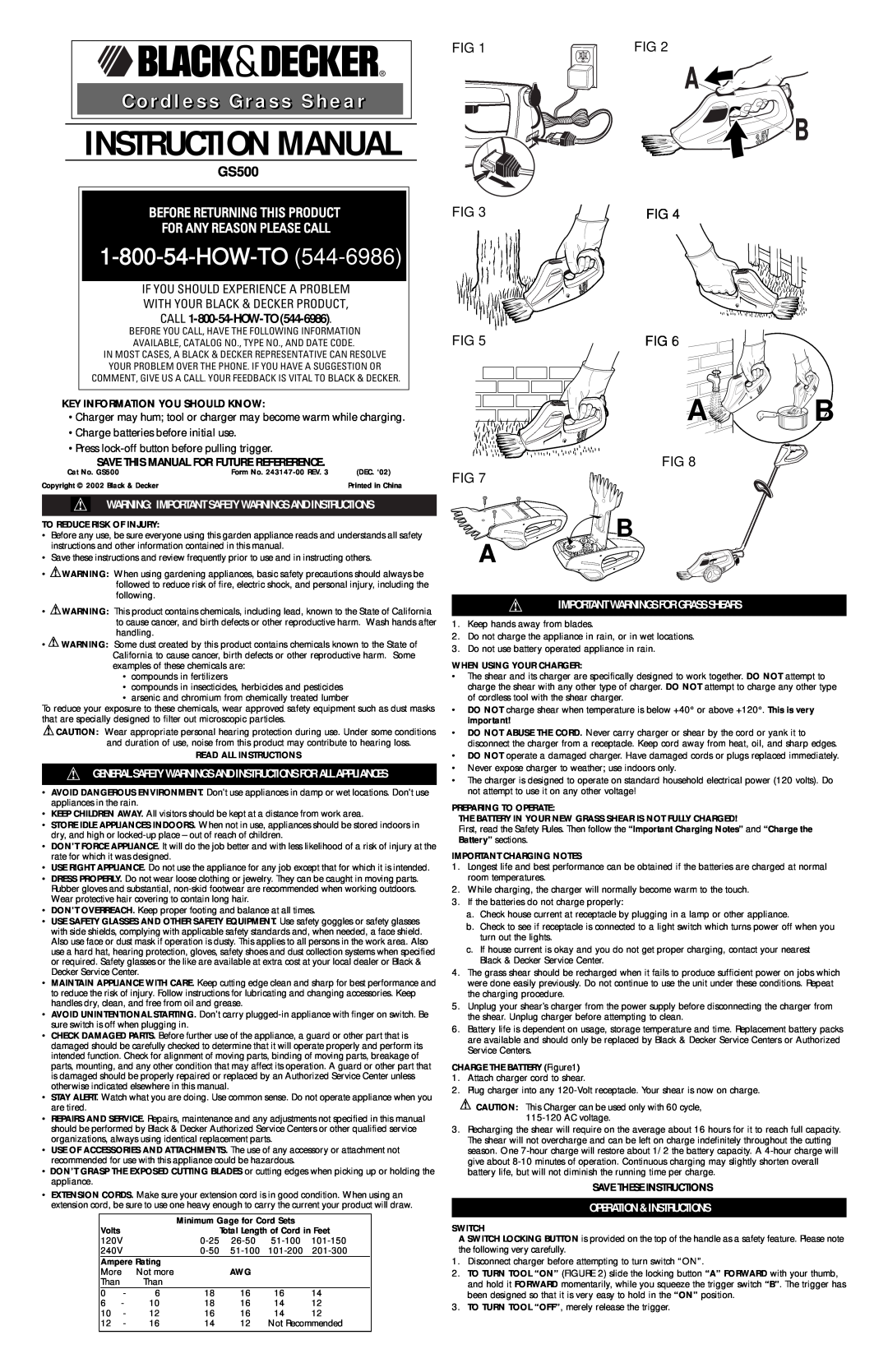 Black & Decker 243147-00 instruction manual Cordless Grass Shear, Key Information You Should Know, Save These Instructions 