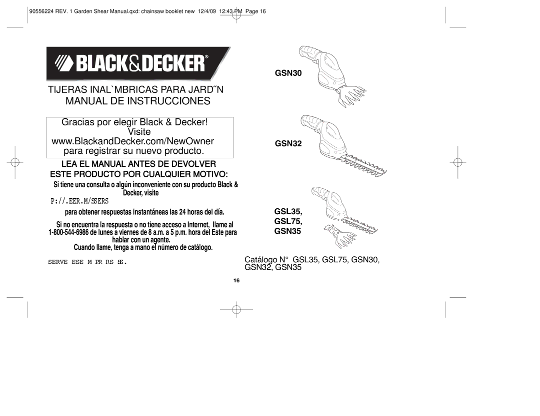 Black & Decker GSN32, GSL35, GSN30, GSN35, GSL75 instruction manual Manual DE Instrucciones 