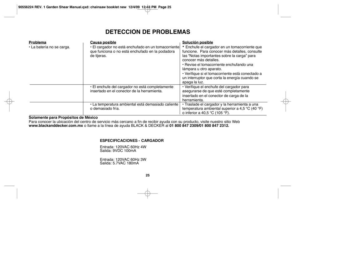 Black & Decker GSL35, GSN32, GSN30, GSN35, GSL75 Problema Causa posible Solución posible, Solamente para Propósitos de México 