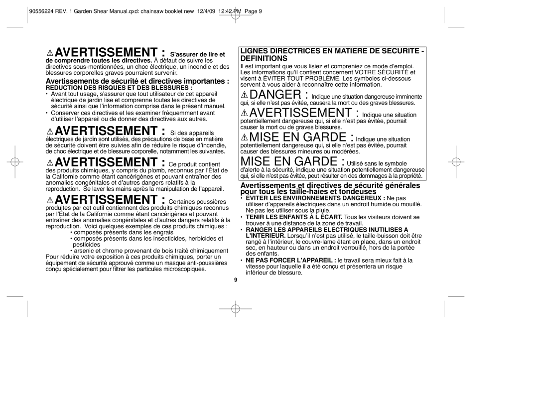 Black & Decker GSL75, GSL35 Avertissements de sécurité et directives importantes, Reduction DES Risques ET DES Blessures 