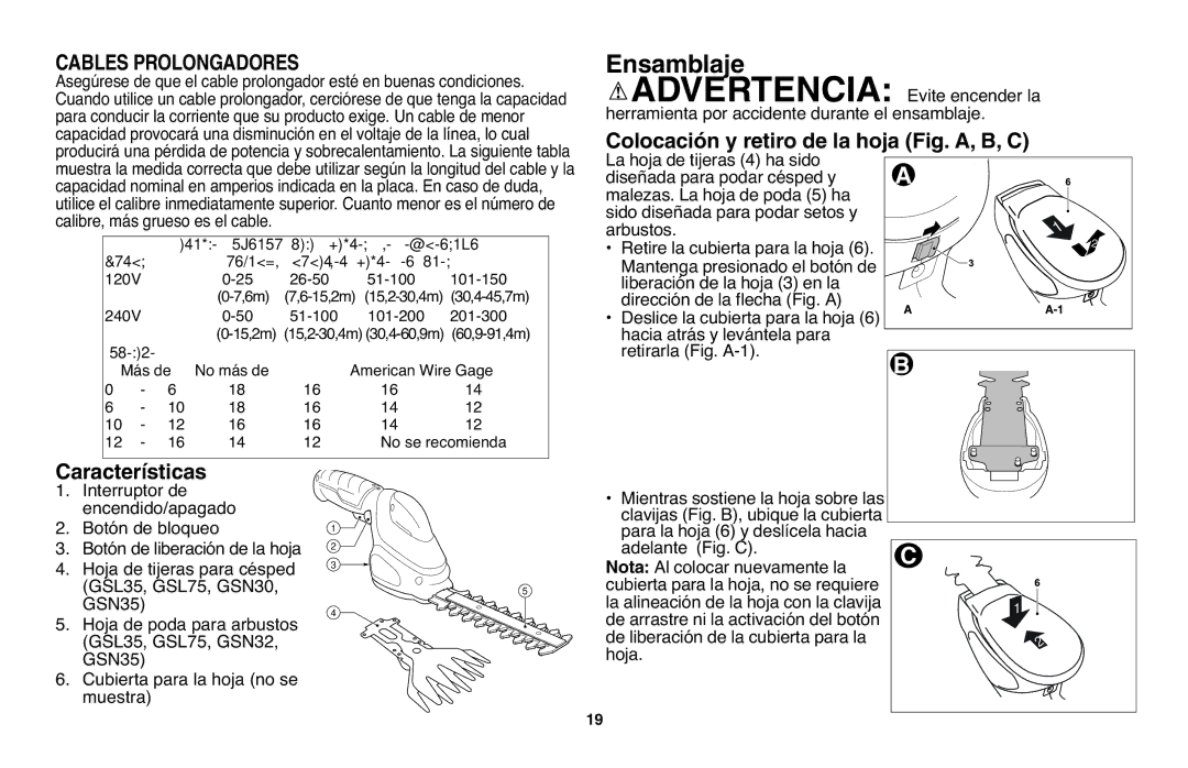 Black & Decker GSL35 instruction manual Ensamblaje, Características, Interruptor de 