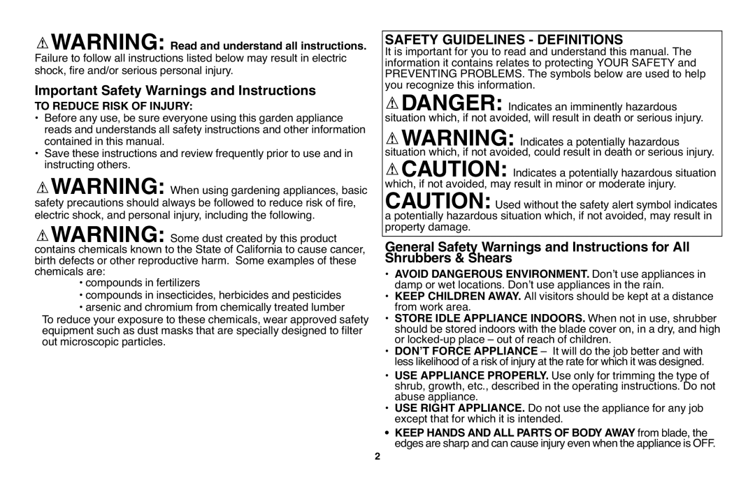 Black & Decker GSL35 Important Safety Warnings and Instructions, Avoiddangerous ENVIRONMENT. Donʼt use appliances 