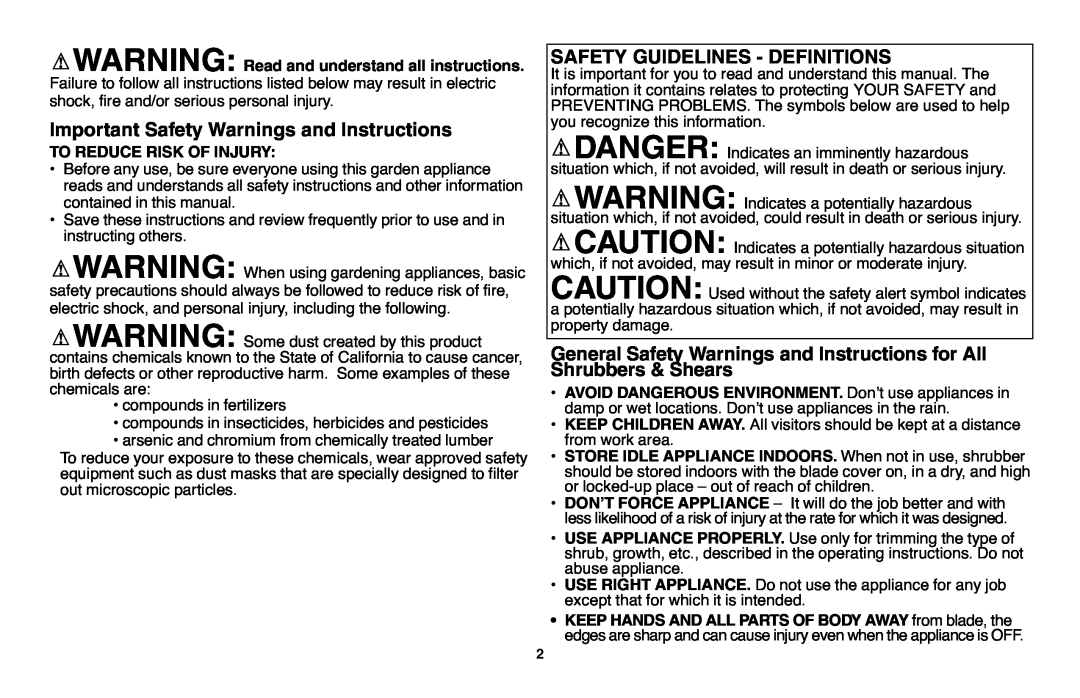 Black & Decker GSL35 Important Safety Warnings and Instructions, General Safety Warnings and Instructions for All 