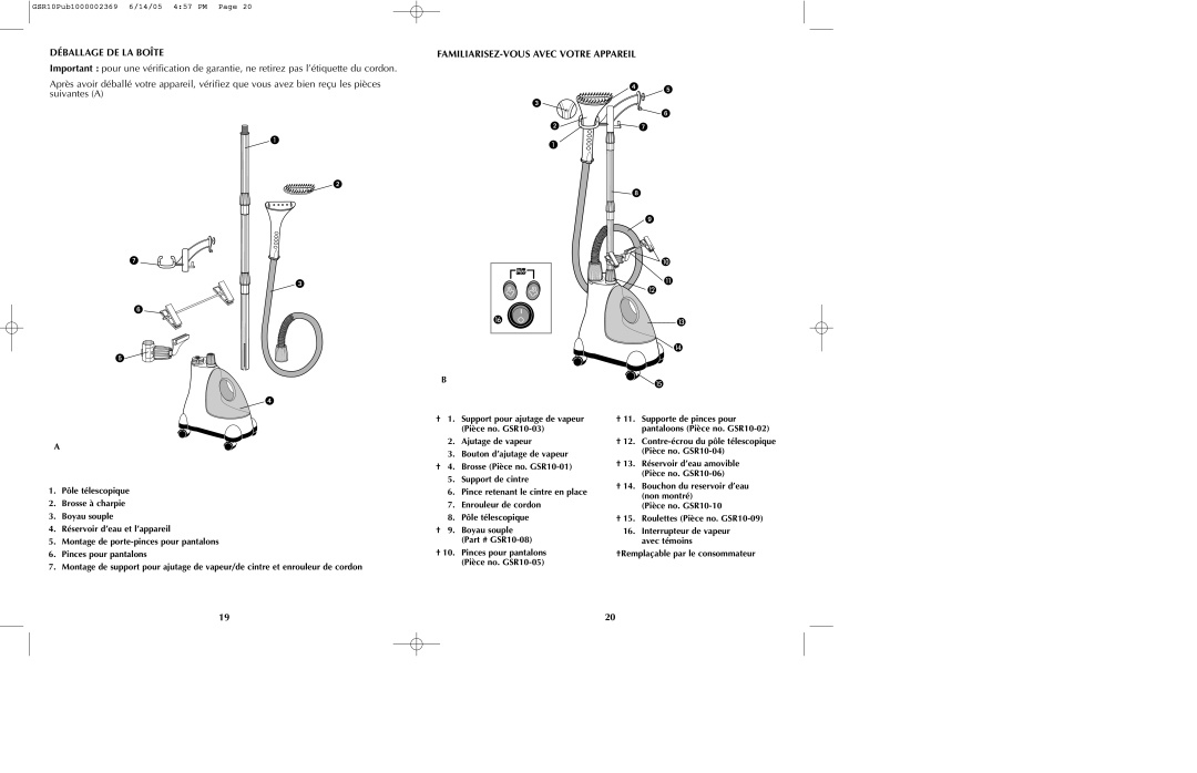 Black & Decker GSR10 manual Déballage DE LA Boîte, FAMILIARISEZ-VOUS Avec Votre Appareil 