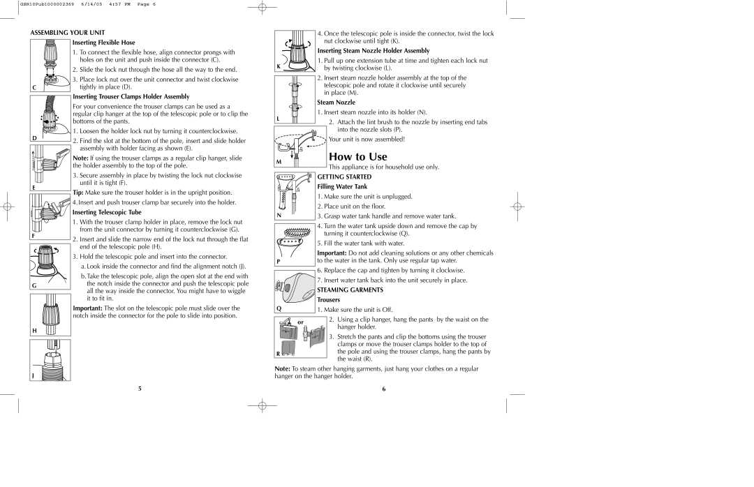 Black & Decker GSR10 manual Assembling Your Unit, Getting Started 