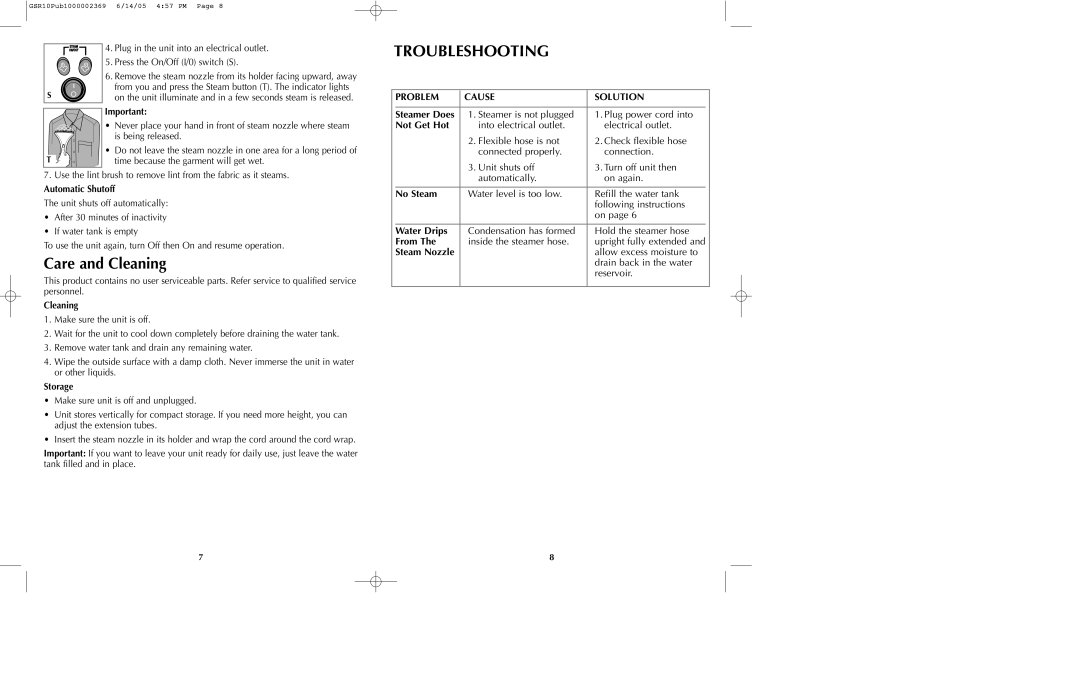 Black & Decker GSR10 manual Problem Cause Solution 