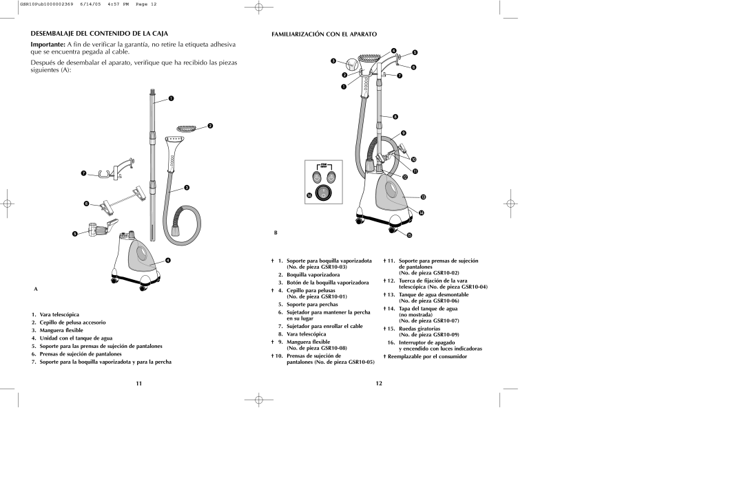 Black & Decker GSR10 manual Desembalaje DEL Contenido DE LA Caja, Familiarización CON EL Aparato 