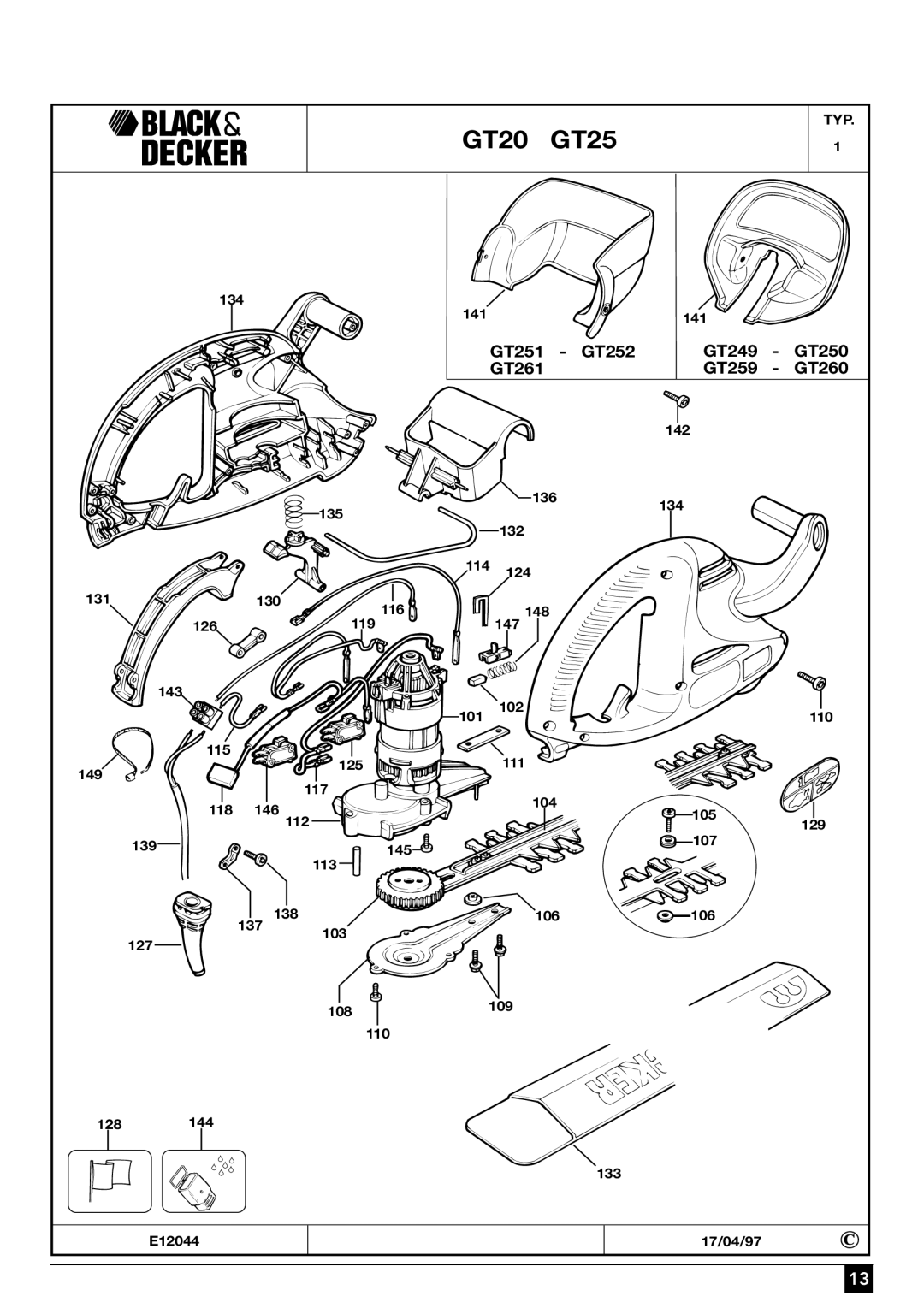 Black & Decker GT261, GT250, GT251, GT259, GT252, GT249, GT260 manual GT20 GT25 