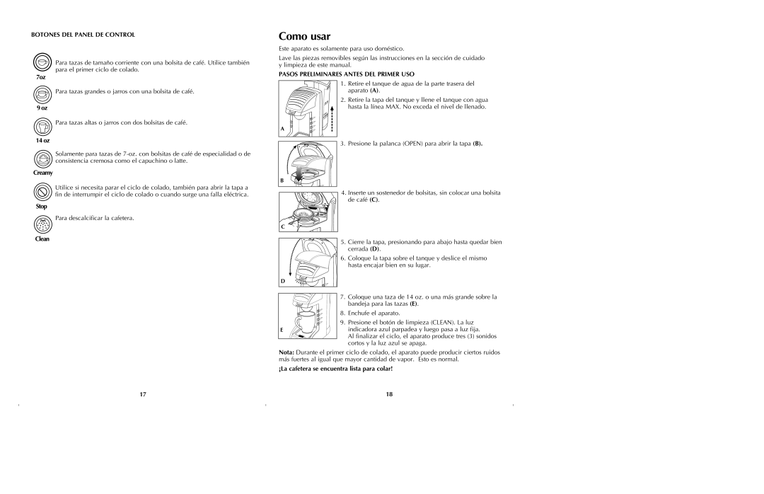 Black & Decker GT305. GT320 manual Como usar, Botones Del Panel De Control, Pasos Preliminares Antes Del Primer Uso 