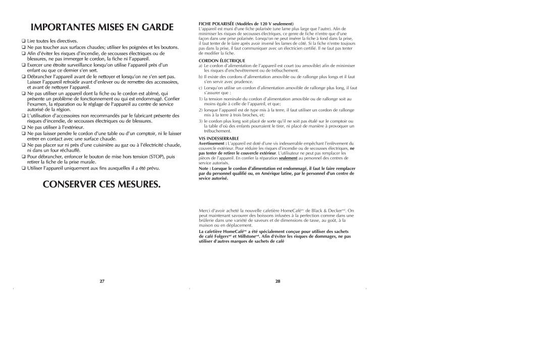 Black & Decker GT305. GT320 manual Importantes Mises En Garde, Conserver Ces Mesures 