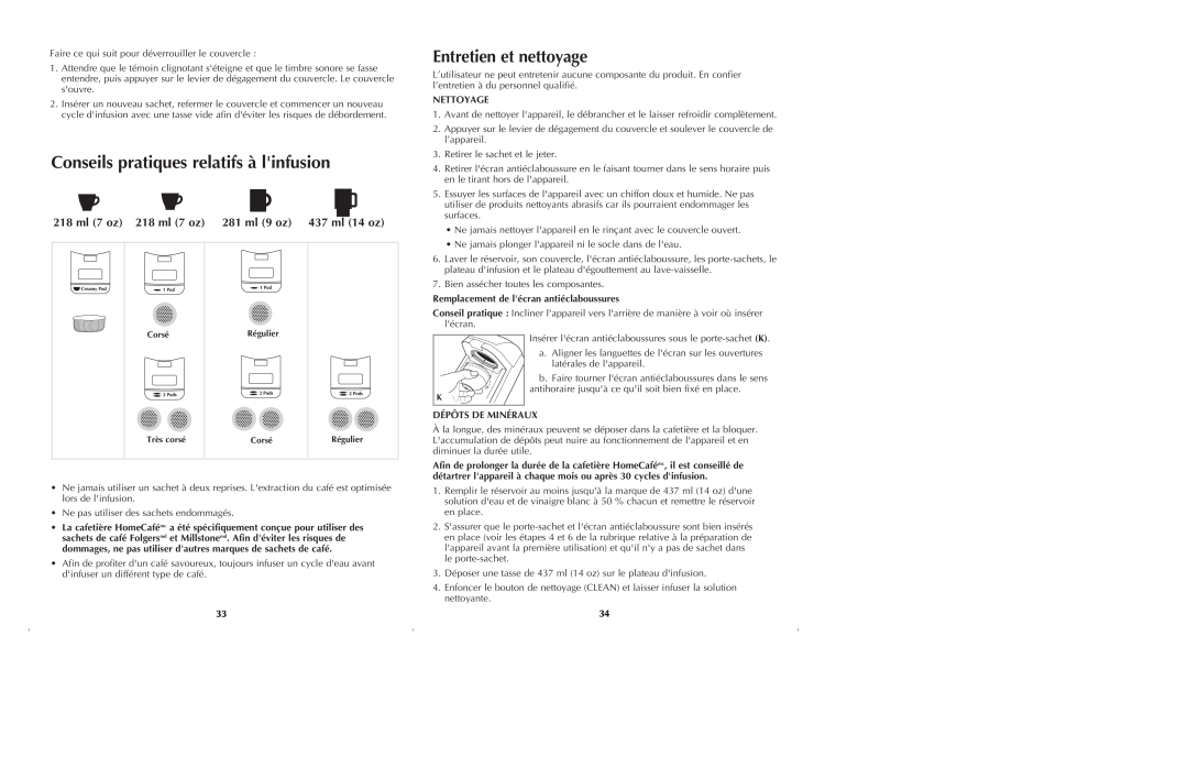 Black & Decker GT305. GT320 Conseils pratiques relatifs à linfusion, Entretien et nettoyage, Nettoyage, Dépôts De Minéraux 