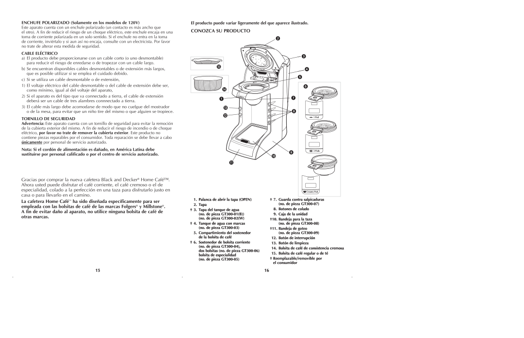 Black & Decker GT305. GT320 manual Conozca Su Producto, ENCHUFE POLARIZADO Solamente en los modelos de, Cable Eléctrico 