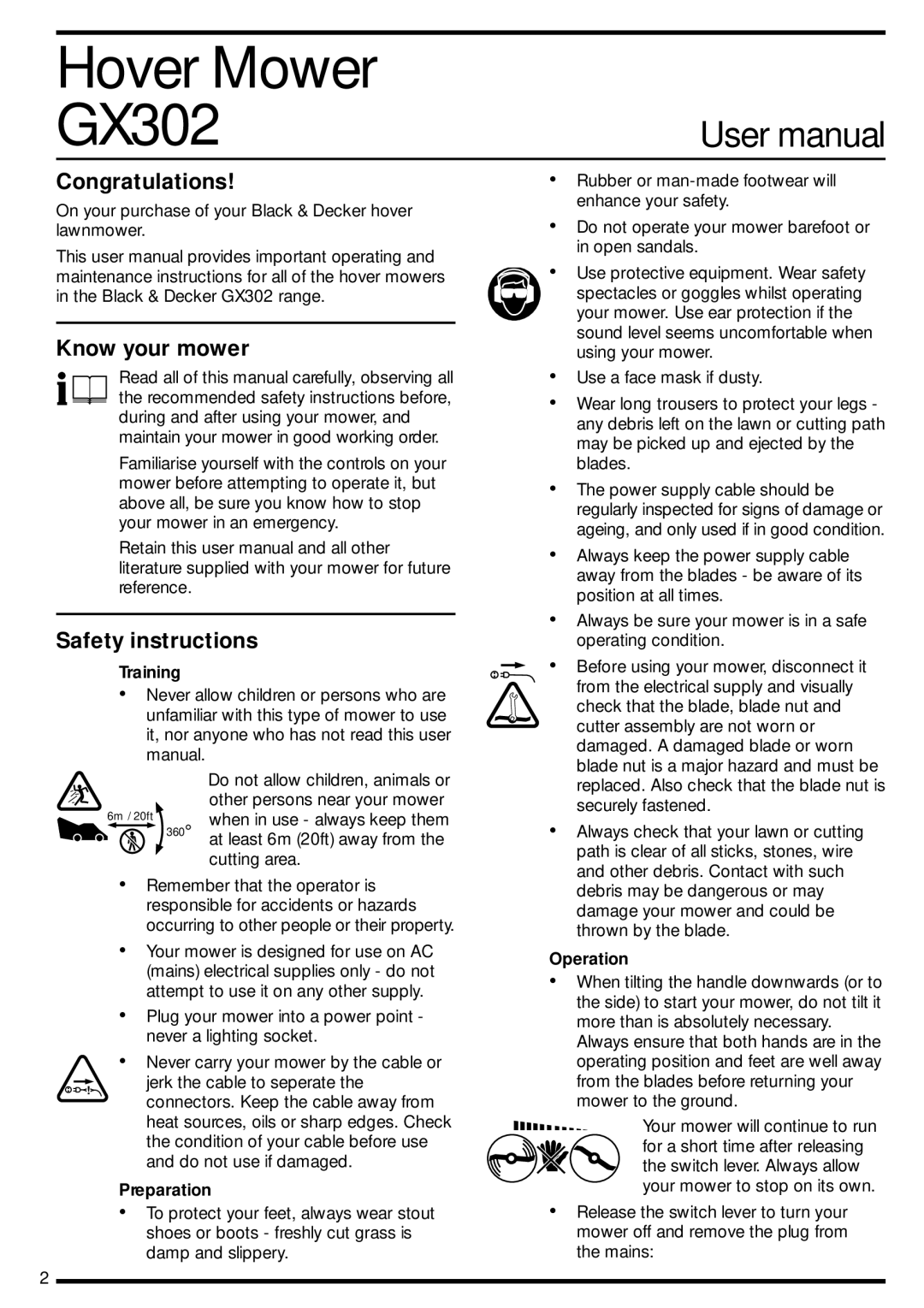 Black & Decker GX302 manual Congratulations, Know your mower, Safety instructions 