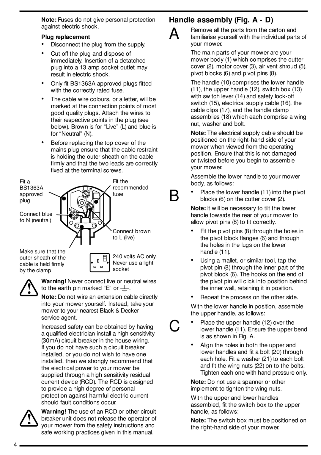 Black & Decker GX302 manual Handle assembly Fig. a D 